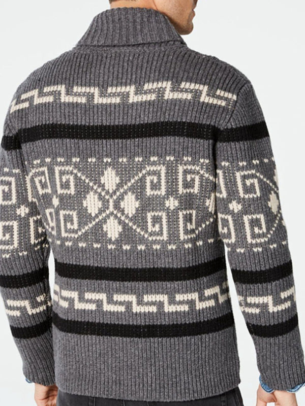 Men’s casual lapel jacquard knitted jacket