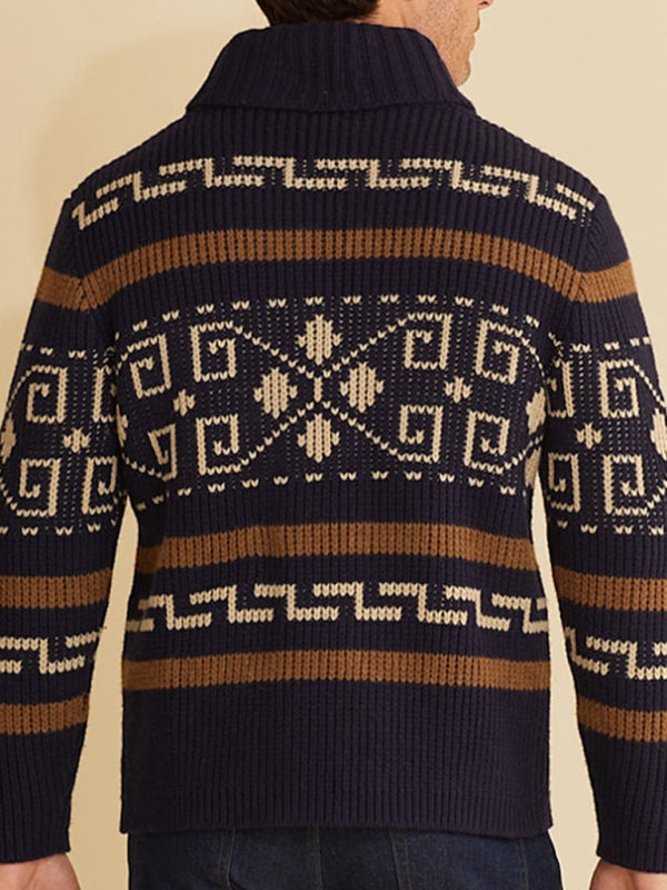 Men’s casual lapel jacquard knitted jacket