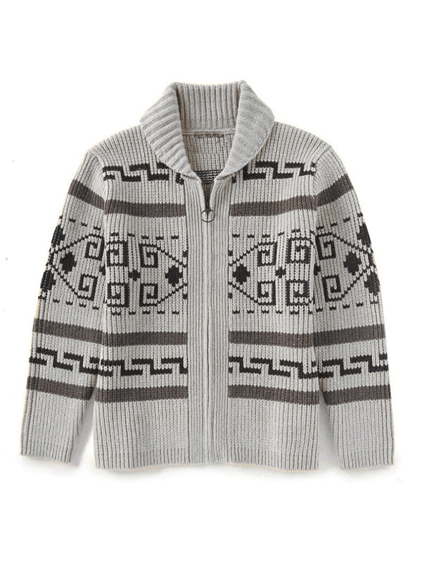 Men’s casual lapel jacquard knitted jacket