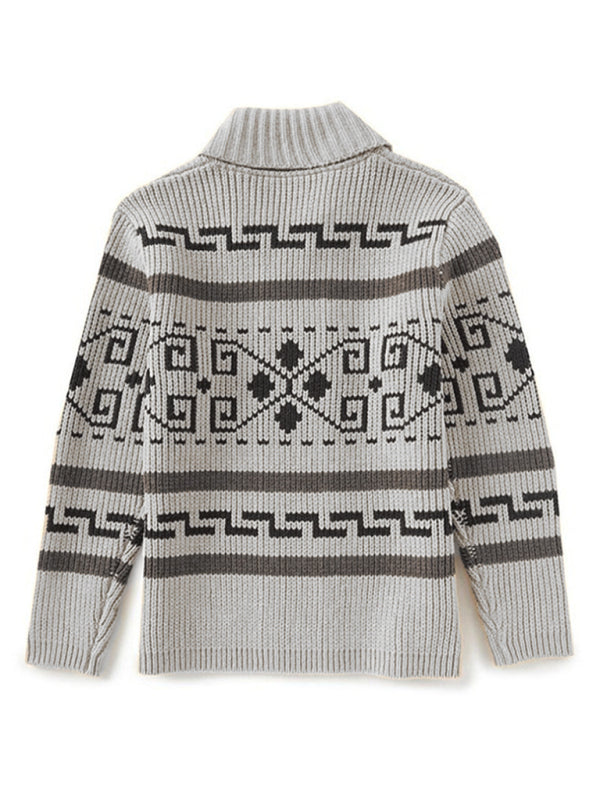 Men’s casual lapel jacquard knitted jacket