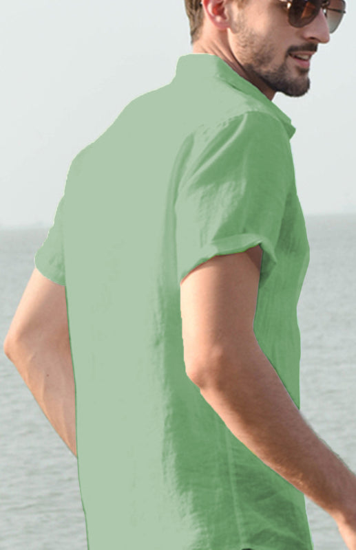 Men’s Casual Linen Lapel Button Short-Sleeved Shirt