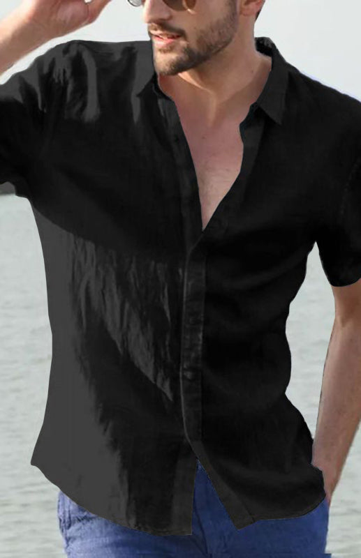 Men’s Casual Linen Lapel Button Short-Sleeved Shirt