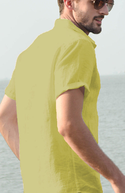 Men’s Casual Linen Lapel Button Short-Sleeved Shirt
