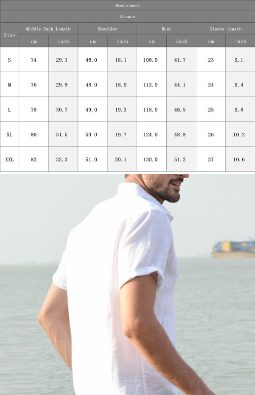 Men’s Casual Linen Lapel Button Short-Sleeved Shirt