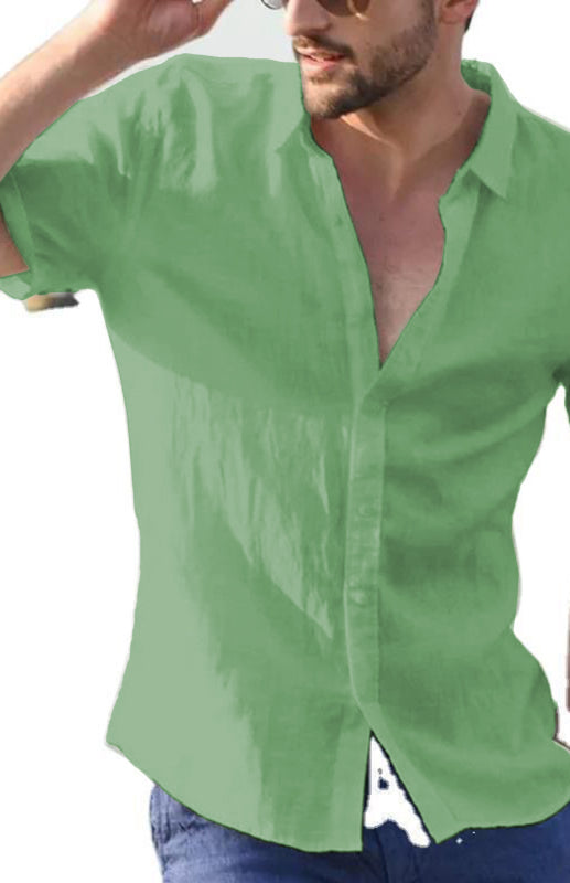 Men’s Casual Linen Lapel Button Short-Sleeved Shirt