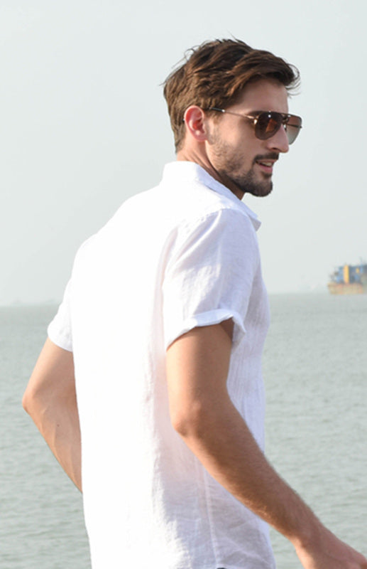 Men’s Casual Linen Lapel Button Short-Sleeved Shirt