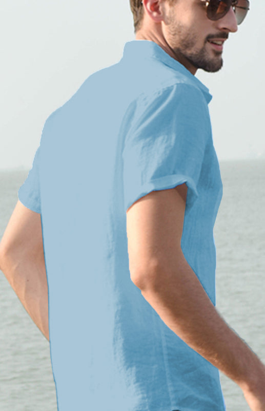 Men’s Casual Linen Lapel Button Short-Sleeved Shirt