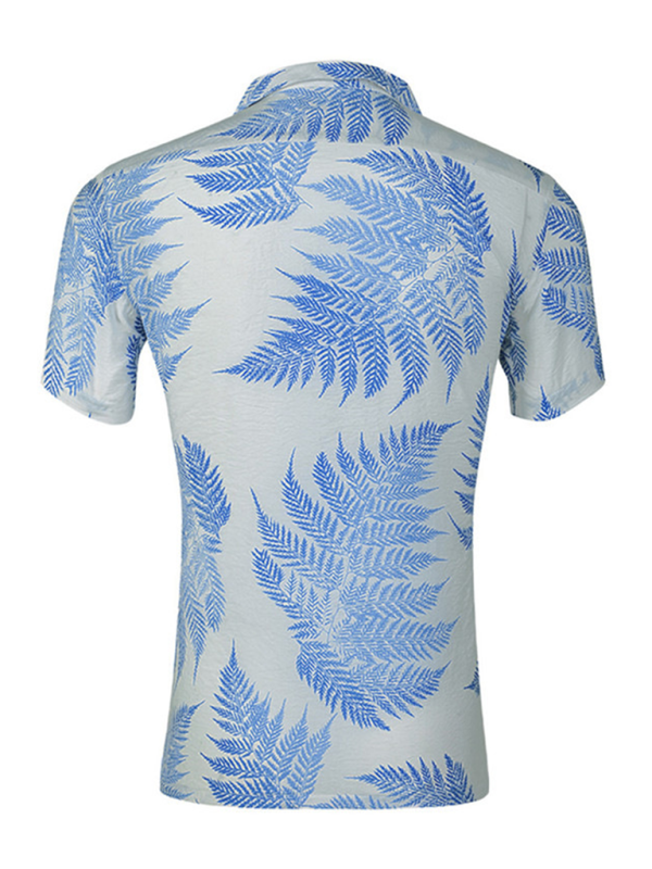 Men’s Casual Loose Beach Wear Maple Leaf Print Short Sleeve Shirt