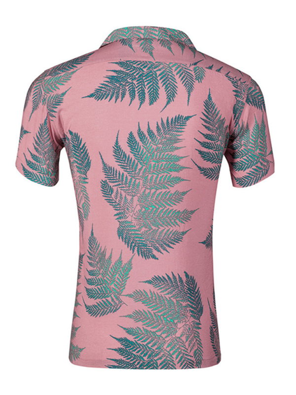 Men’s Casual Loose Beach Wear Maple Leaf Print Short Sleeve Shirt