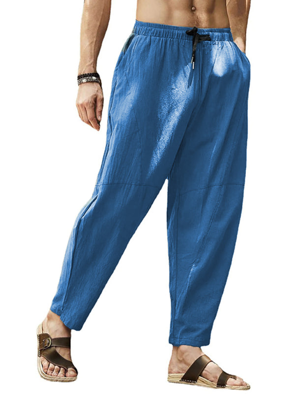 Men’s casual loose cotton and linen drawstring hip-hop lantern pencil pants