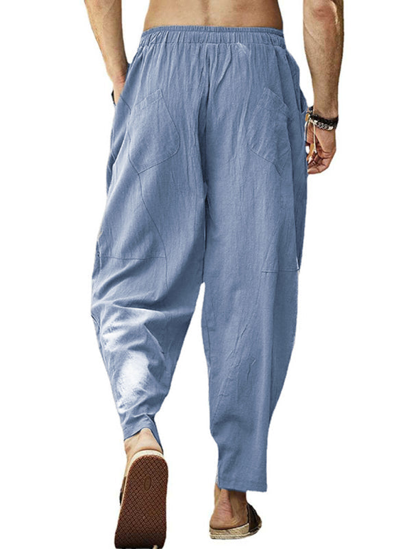 Men’s casual loose cotton and linen drawstring hip-hop lantern pencil pants