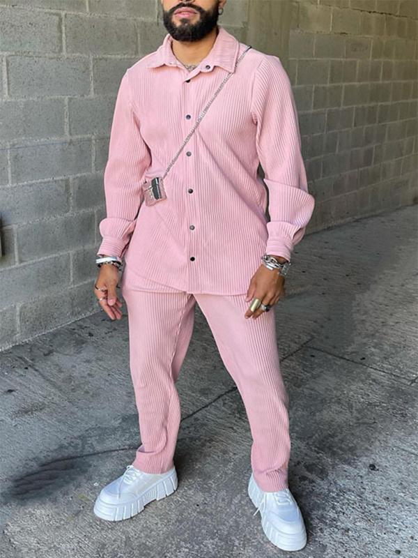 Men’s Casual Loose Long Sleeve Corduroy Pants Suit