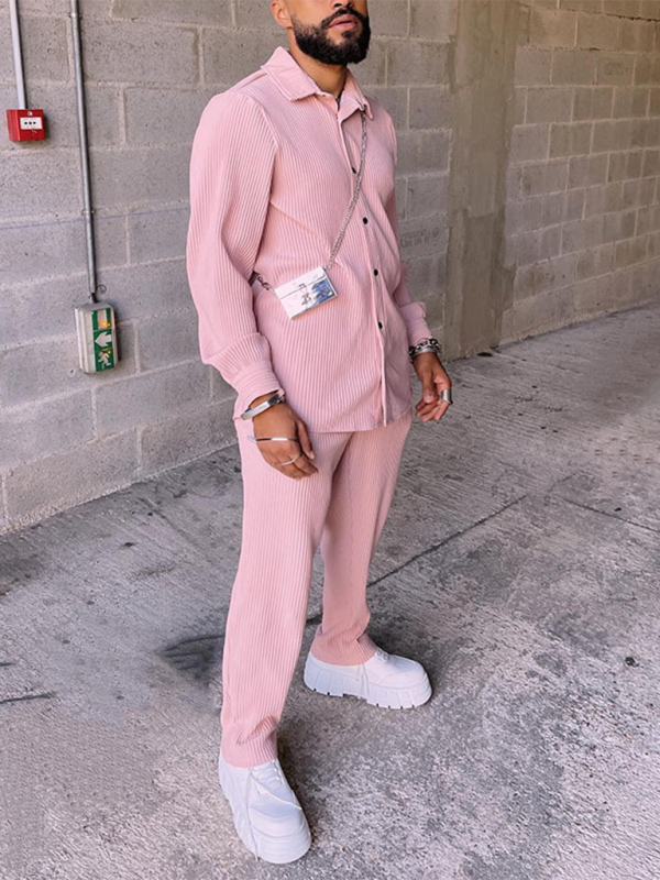 Men’s Casual Loose Long Sleeve Corduroy Pants Suit