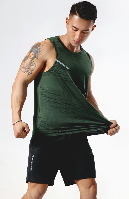 Men’s casual loose sleeveless round neck vest - Green black jasper / M