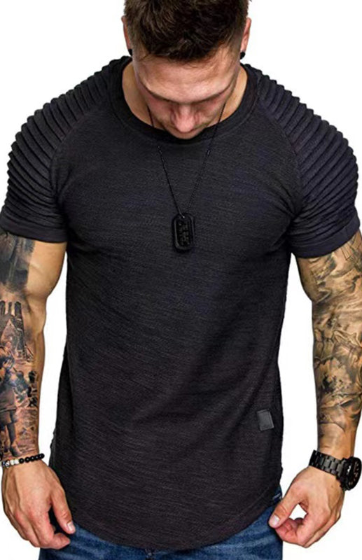 Men’s Casual Poly Blend Ribbed Sleeve Tee - Black / S