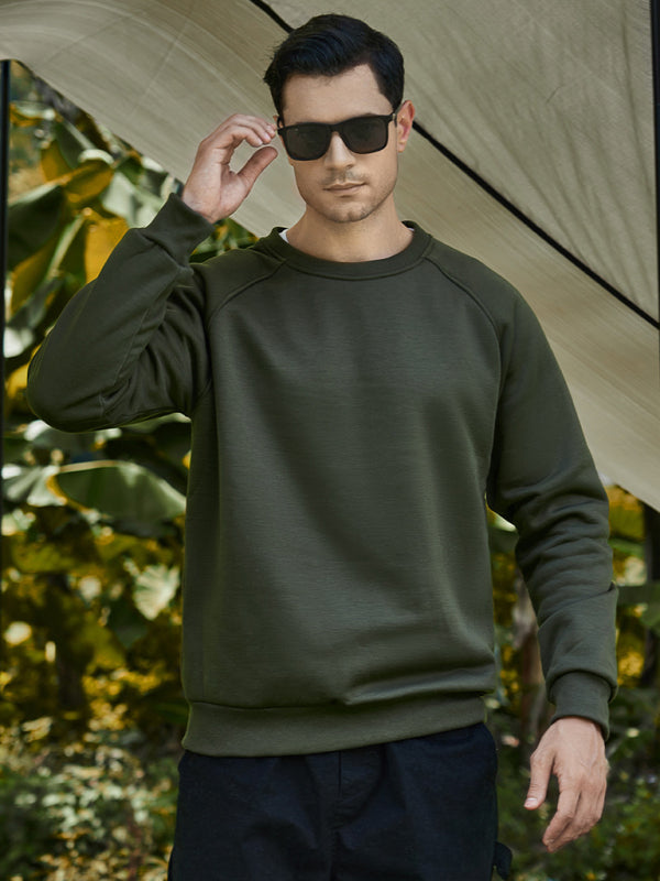 Men’s casual raglan sleeve crew neck sweatshirt - Olive green / S