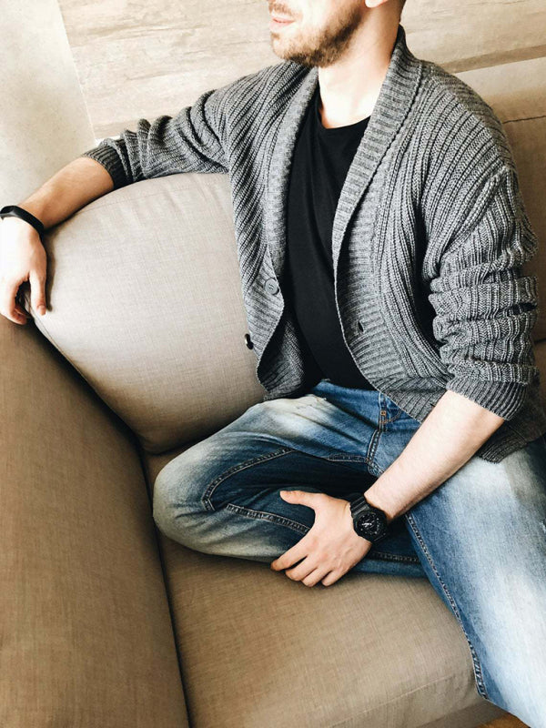 Men’s Casual Ribbed Open Front Cardigan