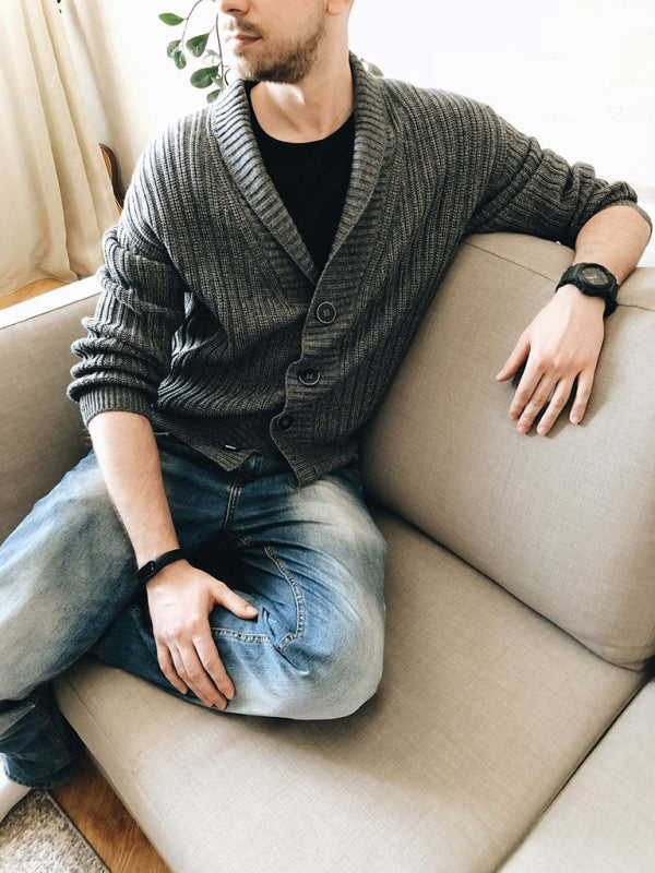 Men’s Casual Ribbed Open Front Cardigan