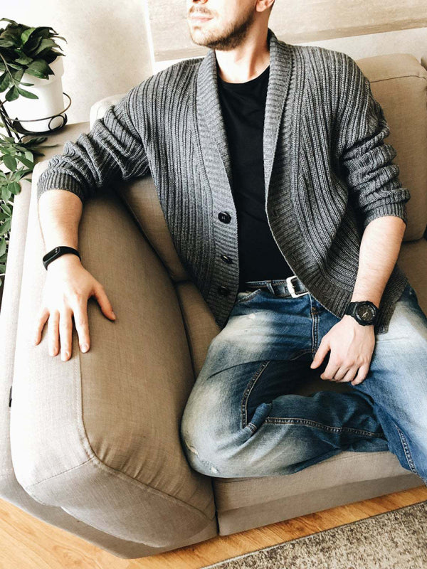Men’s Casual Ribbed Open Front Cardigan