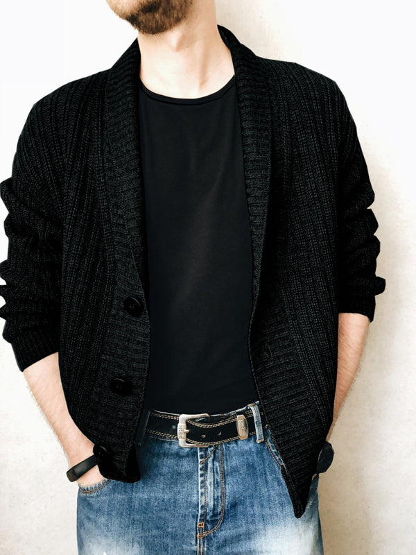 Men’s Casual Ribbed Open Front Cardigan - Black / S