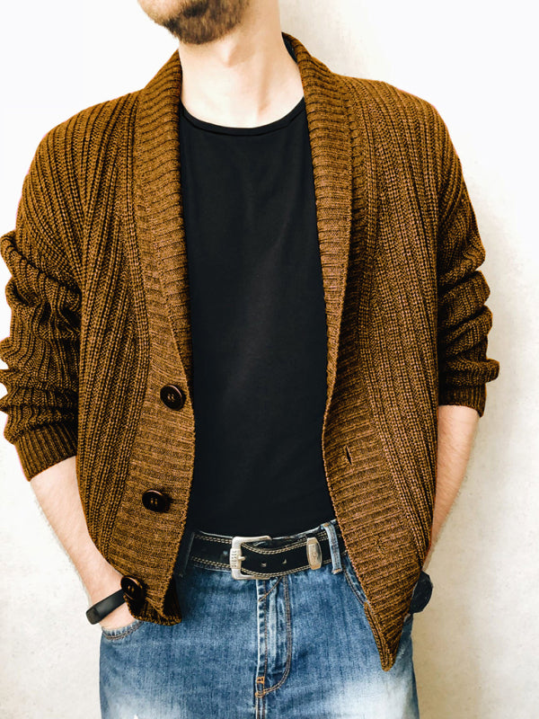 Men’s Casual Ribbed Open Front Cardigan - Brown / S