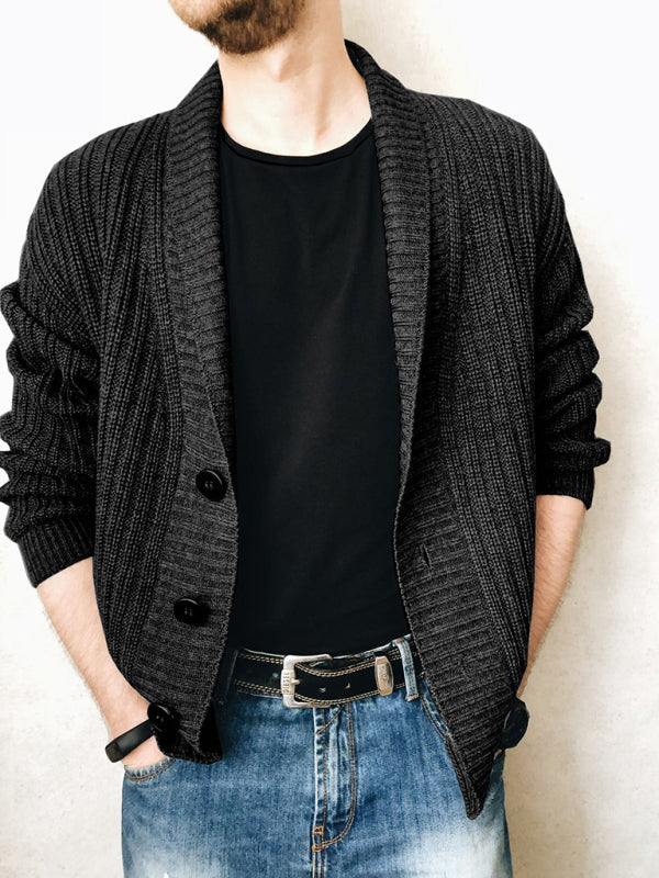 Men’s Casual Ribbed Open Front Cardigan - Charcoal grey / S