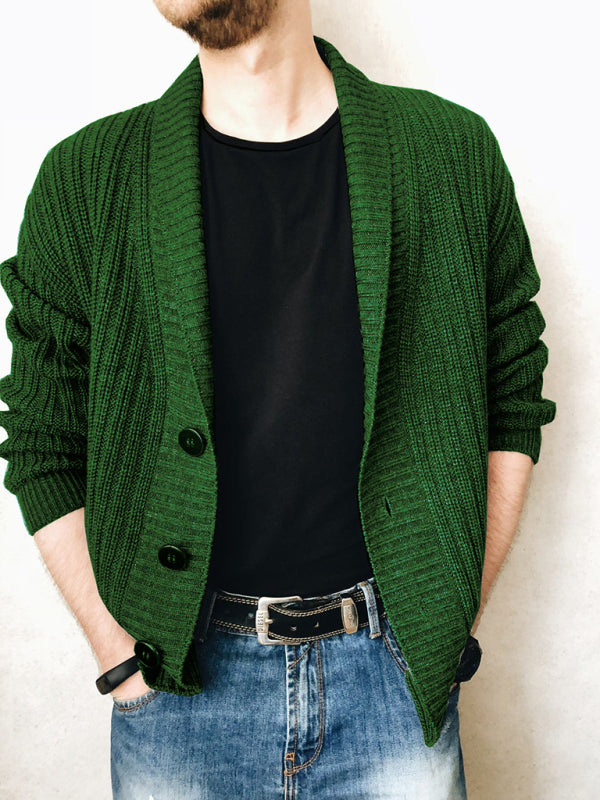 Men’s Casual Ribbed Open Front Cardigan - Green / S