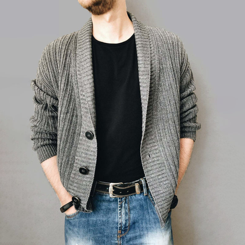 Men’s Casual Ribbed Open Front Cardigan - Grey / S