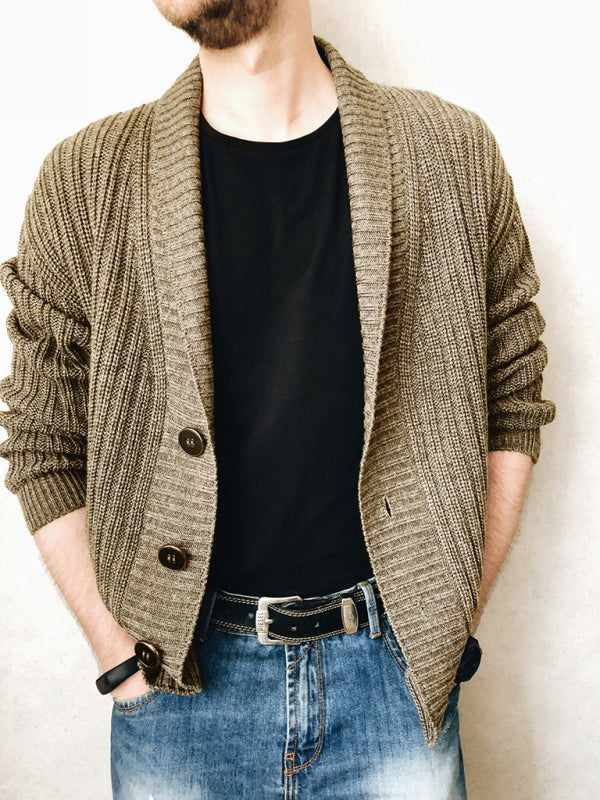 Men’s Casual Ribbed Open Front Cardigan - Khaki / S