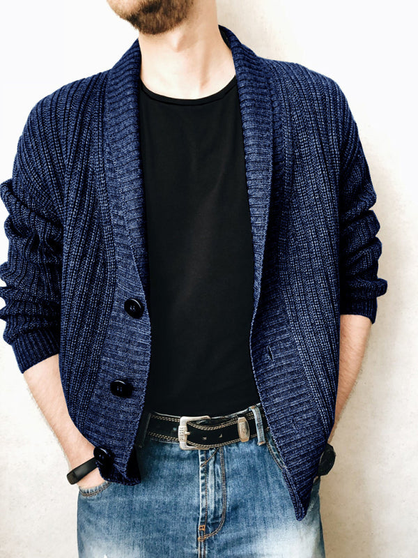 Men’s Casual Ribbed Open Front Cardigan - Purplish blue navy / S