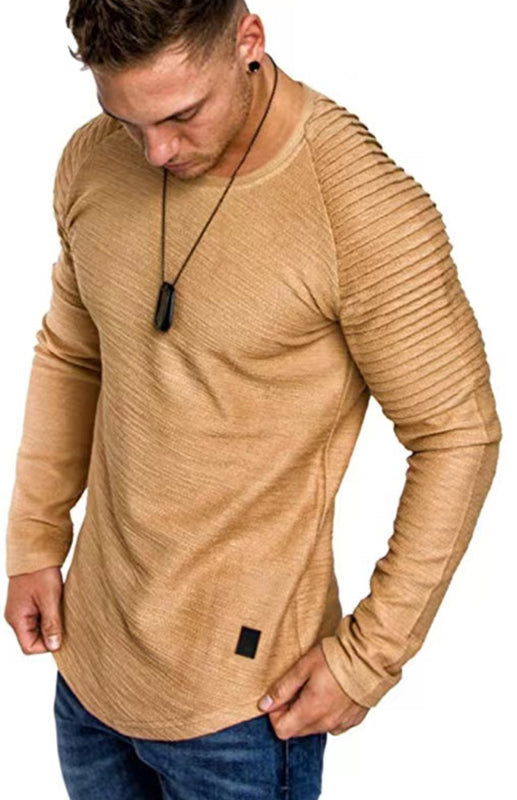 Men’s Casual Ribbed Sleeve Knit T-shirt