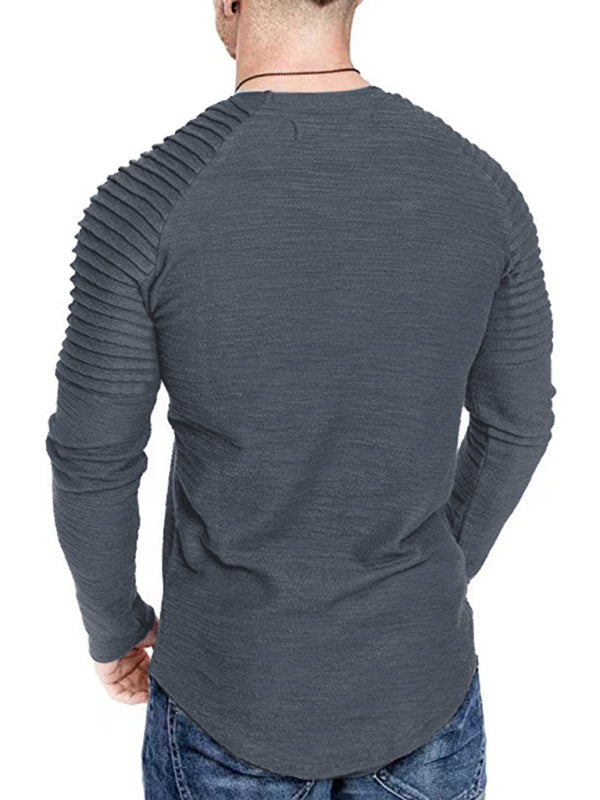 Men’s Casual Ribbed Sleeve Knit T-shirt