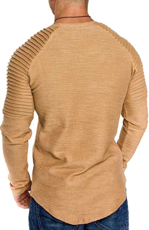 Men’s Casual Ribbed Sleeve Knit T-shirt