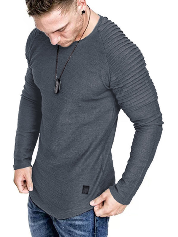 Men’s Casual Ribbed Sleeve Knit T-shirt
