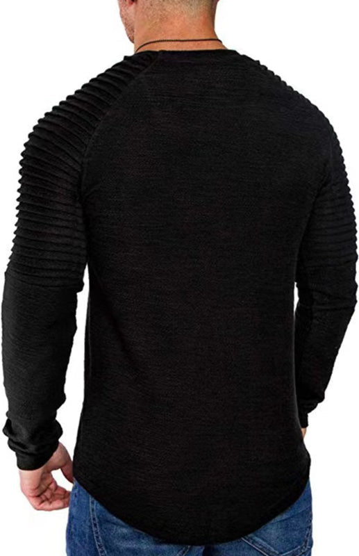 Men’s Casual Ribbed Sleeve Knit T-shirt - Black / M