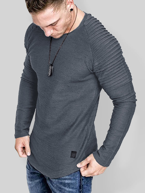 Men’s Casual Ribbed Sleeve Knit T-shirt - Grey / S