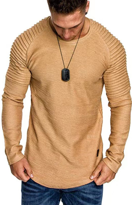 Men’s Casual Ribbed Sleeve Knit T-shirt - Khaki / S