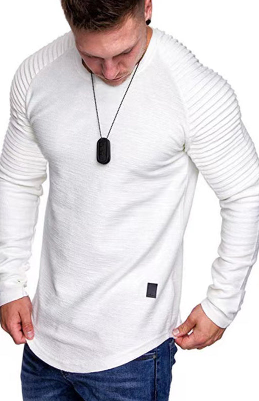Men’s Casual Ribbed Sleeve Knit T-shirt - Raw white off white / S