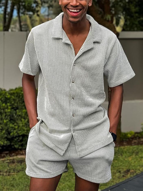 Men’s casual short sleeve striped shorts set