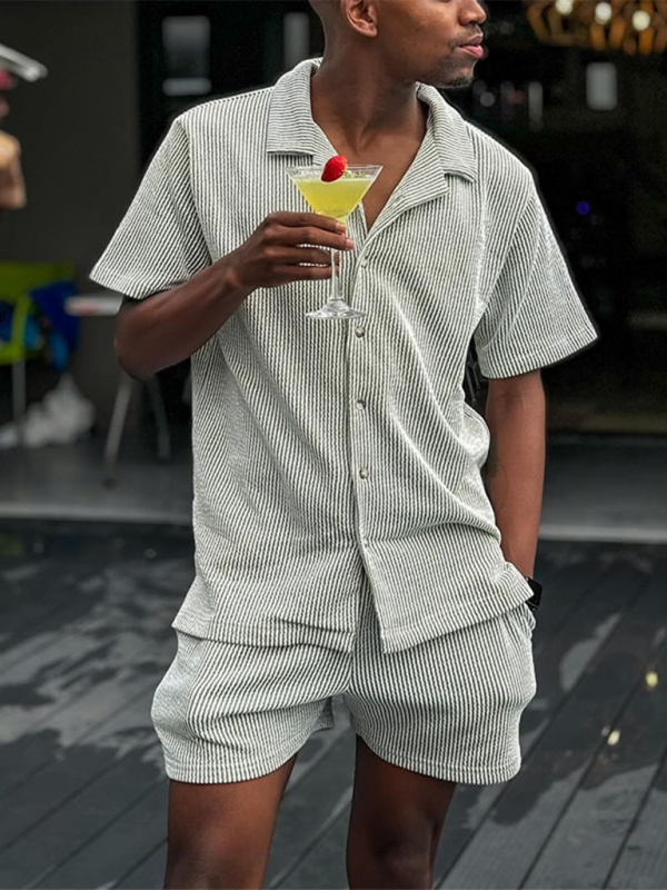 Men’s casual short sleeve striped shorts set