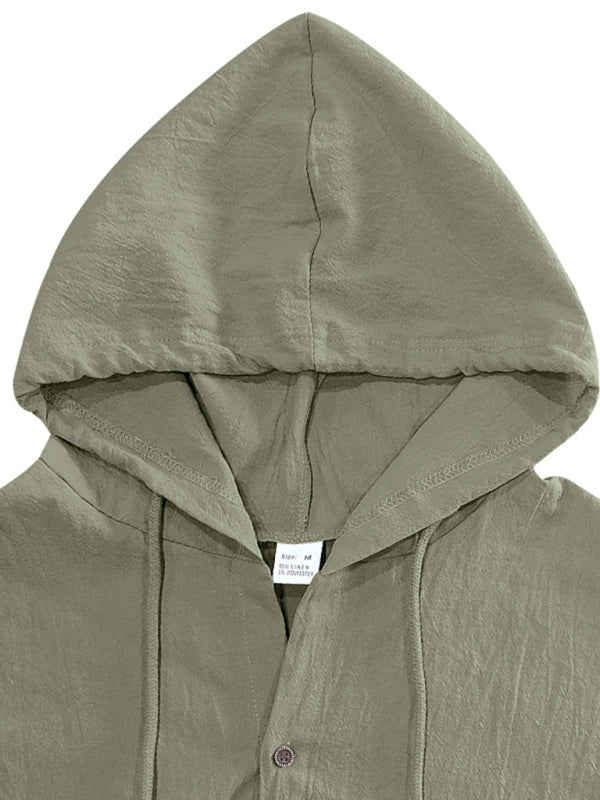Men’s Casual Sleeveless Waistcoat Shirt Linen Hooded Solid Color Breathable Loose Top