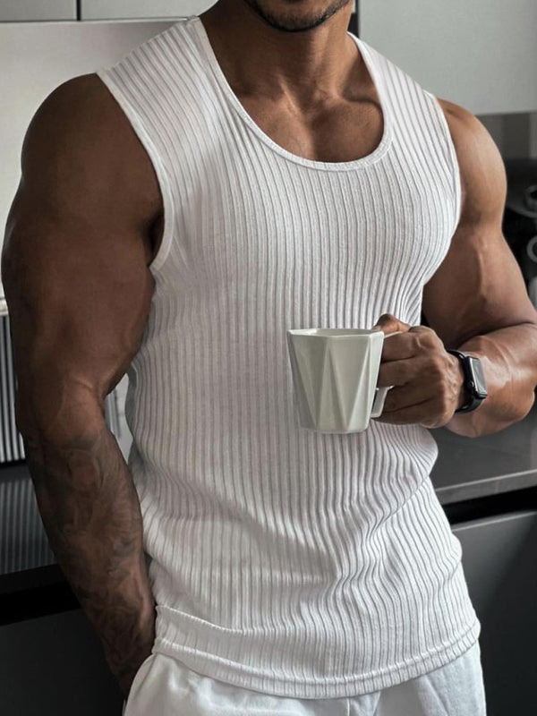 Men’s casual slim vest men’s sleeveless wide shoulder vest - White / M