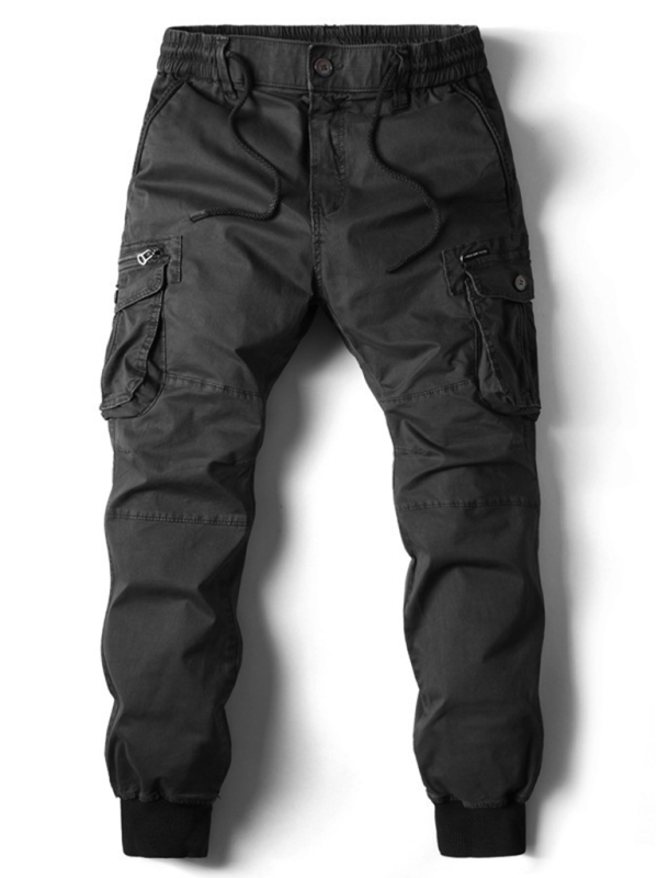 Men’s casual solid color cargo pants - Black / 29