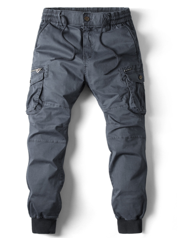 Men’s casual solid color cargo pants - Charcoal grey / 29