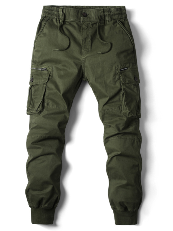 Men’s casual solid color cargo pants - Olive green / 29