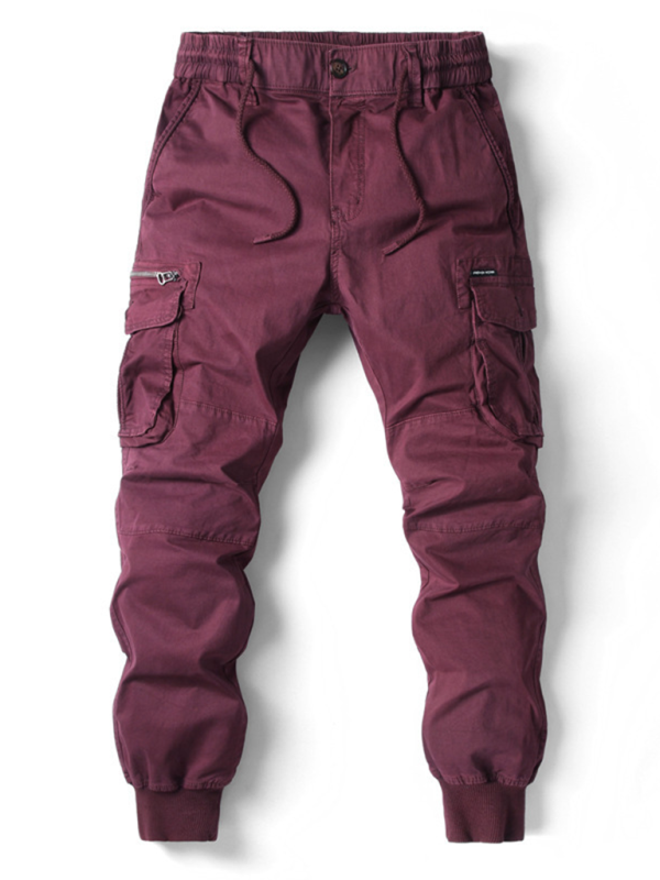 Men’s casual solid color cargo pants - Wine Red / 29
