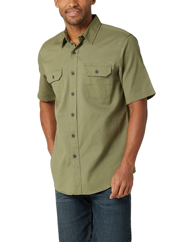 Men’s Casual Solid Color Classic Short Sleeve Shirt - Olive green / S
