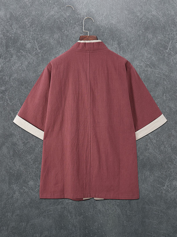 Men’s casual solid color disc button casual linen T-shirt