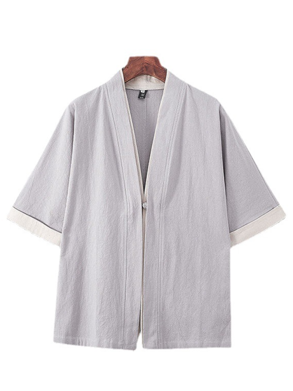 Men’s casual solid color disc button casual linen T-shirt