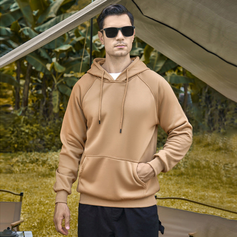 Men’s casual solid color fashion hooded sweatshirt - Khaki / S